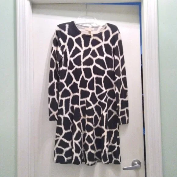 Michael Michael Kors Antalia Giraffe Print Fit & Flare Pullover Midi Dress Sz L - Picture 1 of 7